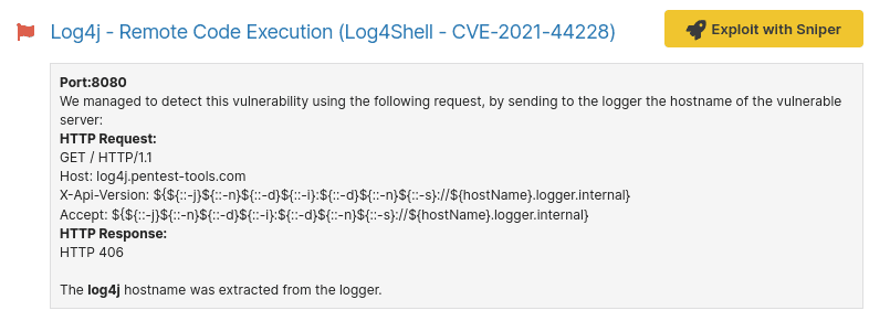 Log4j vulnerability exploitation with Sniper